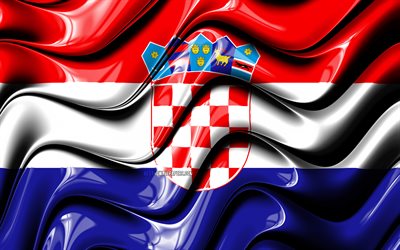 kroatische flagge, 4k, europa, die nationalen symbole, die flagge von kroatien, 3d-kunst, kroatien, europ&#228;ische l&#228;nder, kroatien-3d flag