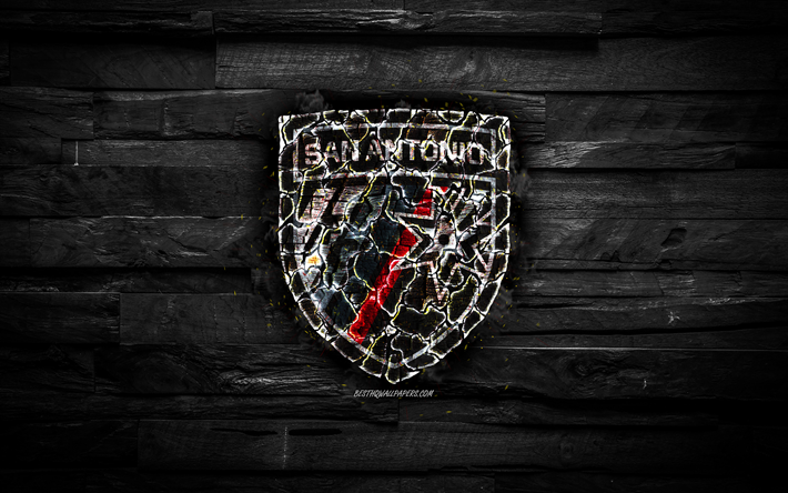 San Antonio FC, brinner logotyp, USL Championship, svart tr&#228; bakgrund, amerikansk fotboll club, grunge, fotboll, San Antonio logotyp, San Antonio, USA