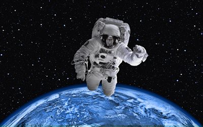 astronaut im weltraum, 4k, erde, orbit, galaxy, nasa, astronauten auf die umlaufbahn der erde aus dem weltraum, astronaut