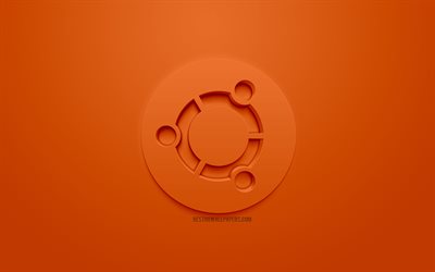 Ubuntu, logo, orange background, creative art, Ubuntu 3d logo, emblem, 3d art