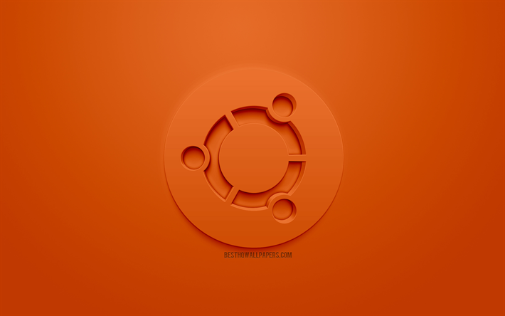 Ubuntu, logo, oranssi tausta, creative art, Ubuntu 3d logo, tunnus, 3d art