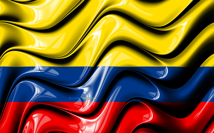 Colombianska flaggan, 4k, Sydamerika, nationella symboler, Flaggan i Colombia, 3D-konst, Colombia, Sydamerikanska l&#228;nder, Colombia 3D-flagga