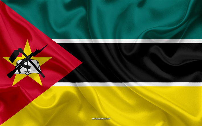 Mosambikin lippu, 4k, silkki tekstuuri, kansallinen symboli, silkki lippu, Mosambik, Afrikka, liput Afrikkalainen maissa