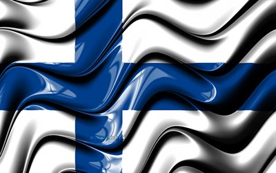 Finlandiya bayrağı, 4k, Avrupa, ulusal semboller, Finlandiya Bayrağı, 3D sanat, Finlandiya, Avrupa &#252;lkeleri, Finlandiya 3D bayrak