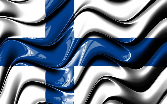 Suomen lipun alla, 4k, Euroopassa, kansalliset symbolit, Lippu Suomi, 3D art, Suomi, Euroopan maissa, Suomessa 3D-lippu