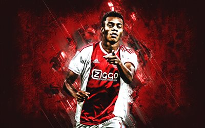 David Neres, kırmızı taş, Ajax FC, gol, Brezilyalı futbolcular David Neres Campos, Hollanda Eredivisie&#39;nin, futbol, grunge, AFC Ajax