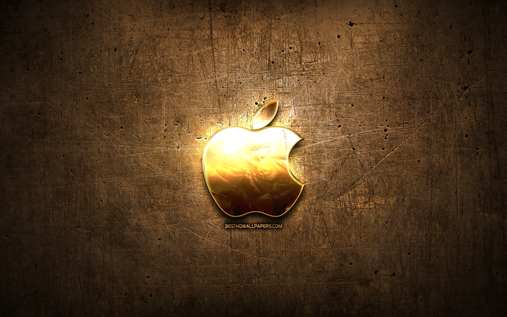 Apple golden logotyp, kreativa, brun metall bakgrund, Apples logotyp, varum&#228;rken, Apple