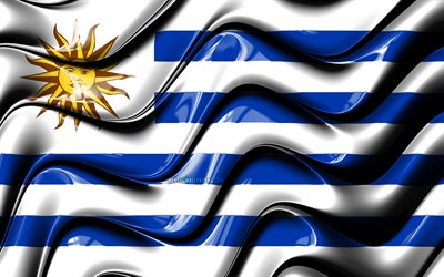 Uruguay, 3D sanat uruguaylı bayrak, 4k, G&#252;ney Amerika, ulusal semboller, Bayrak, G&#252;ney Amerika &#252;lkeleri, Uruguay 3D bayrak