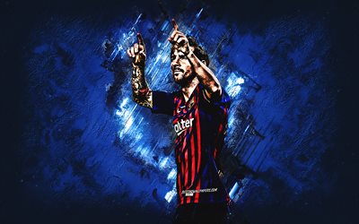 Messi, grunge, FCB, Barcelona FC, argentinian footballers, blue stone, La Liga, Lionel Messi, Leo Messi, LaLiga, Spain, Barca, soccer, football stars