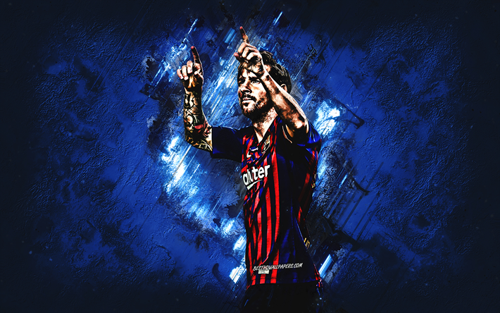 Messi, grunge, FCB, O Barcelona FC, argentino de futebol, pedra azul, A Liga, Lionel Messi, Leo Messi, LaLiga, Espanha, Barca, futebol, estrelas do futebol
