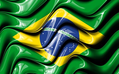 العلم البرازيلي, 4k, أمريكا الجنوبية, الرموز الوطنية, علم البرازيل, الفن 3D, البرازيل, بلدان أمريكا الجنوبية, البرازيل 3D العلم