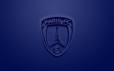 باريس FC, الإبداعية شعار 3D, خلفية زرقاء, 3d شعار, نادي كرة القدم الفرنسي, الدوري 2, باريس, فرنسا, الفن 3d, كرة القدم, أنيقة شعار 3d