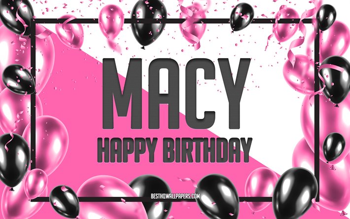 Happy Birthday Macy, Birthday Balloons Background, Macy, wallpapers with names, Macy Happy Birthday, Pink Balloons Birthday Background, greeting card, Macy Birthday