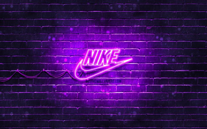 ダウンロード画像 Nike紫ロゴ 4k 紫brickwall ナイキマーク スポーツブランド Nikeネオンのロゴ Nike フリー のピクチャを無料デスクトップの壁紙