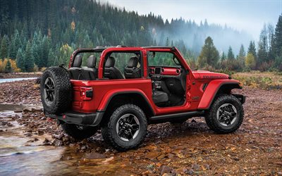 2020, Jeep Wrangler Rubicon, vis&#227;o traseira, vermelho SUV, vermelho novo Wrangler Rubicon, os carros americanos, Jeep