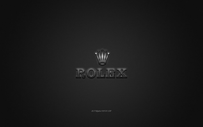 rolex-logo, metall-emblem, bekleidungs-marke, schwarz-carbon-textur, die globale bekleidungs-marken, rolex, fashion concept, rolex-emblem