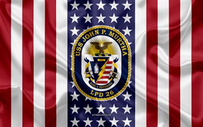 uss john s murtha-emblem, lpd-26, american flag, us-navy, usa, uss john s murtha abzeichen, us-kriegsschiff, wappen der uss john murtha p