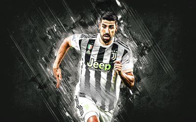 Sami Khedira, Juventus, Alman futbolcu, portre, gri arka plan taş, Serie, İtalya, futbol