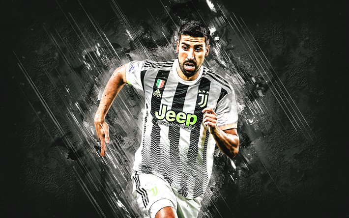 Sami Khedira, Juventus FC, calciatore tedesco, portrait, in pietra grigia, sfondo, Serie A, Italia, calcio