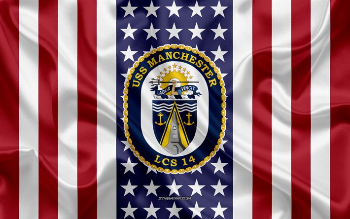 USS Manchester Emblem, LCS-14, American Flag, US Navy, USA, USS USS Manchester Badge, US warship, Emblem of the USS Manchester
