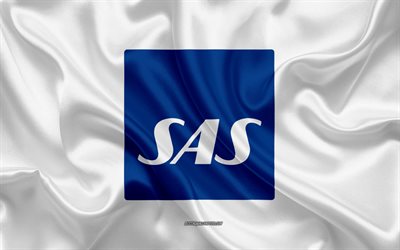 Scandinavian Airlines logo, compagnia aerea, di seta bianca, texture, compagnie aeree loghi, Compagnie aeree Scandinave emblema, seta, sfondo, bandiera di seta, Scandinavian Airlines