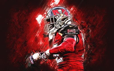 Shaquil Barrett, NFL, Tampa Bay Buccaneers, American football, red stone background, football, creative art, National Football League