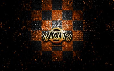 O San Francisco Giants, glitter logotipo, MLB, laranja preto fundo quadriculado, EUA, americana time de beisebol, Baltimore e San Francisco Giants logotipo, arte em mosaico, beisebol, Am&#233;rica