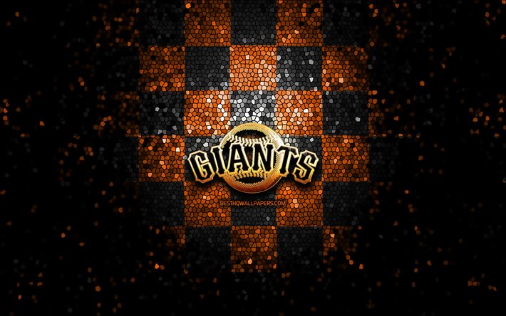 San Francisco Giants, glitter-logo, MLB, oranssi musta ruudullinen tausta, USA, amerikkalainen baseball-joukkue, Baltimore-San Francisco Giants logo, mosaiikki taidetta, baseball, Amerikassa