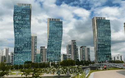 Songdo International Business District, pilvenpiirt&#228;ji&#228;, moderneja rakennuksia, liikekeskukset, Soul, Etel&#228;-Korea, Sudogwon, Incheon, kaupunkikuva