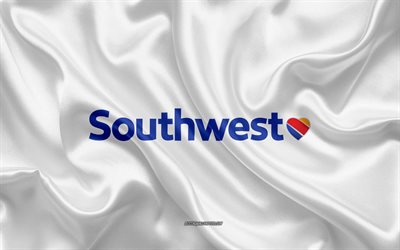 Southwest Airlines logo, airline, white silk texture, airline logos, Southwest Airlines emblem, silk background, silk flag, Southwest Airlines