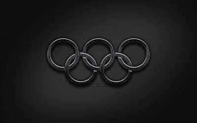 Olimpiyat halkaları, siyah metal halkalar, sanat, yaratıcı, ızgara, metal, arka plan, Olimpiyat sembolleri, Metal Olimpiyat Halkaları