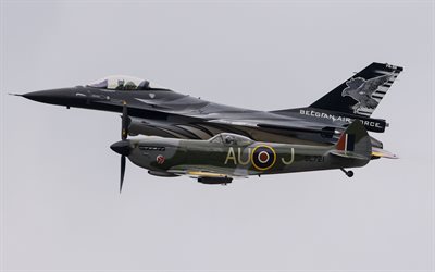 Supermarine Spitfire, مقاتلة بريطانية, مقاتلة من الحرب العالمية الثانية, F-16, جنرال ديناميكس F-16 Fighting Falcon, مقاتلة تطور, التقدم التكنولوجي