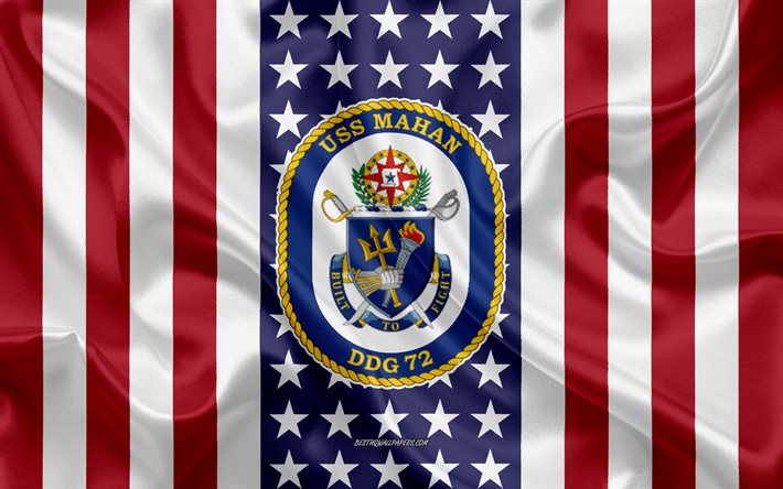 USS Mahan Emblem, DDG-72, Amerikanska Flaggan, US Navy, USA, USS Mahan Badge, AMERIKANSKA krigsfartyg, Emblem av USS Mahan