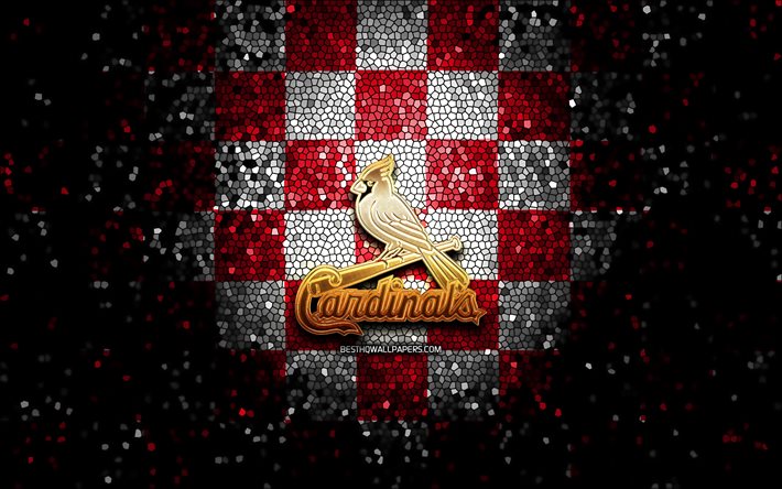 St Louis Cardinals, glitter logo, HABERLER, kırmızı, beyaz arka plan, ABD, Amerikan beyzbol takımı, Baltimore St Louis Cardinals logo, mozaik sanatı, beyzbol damalı, Amerika