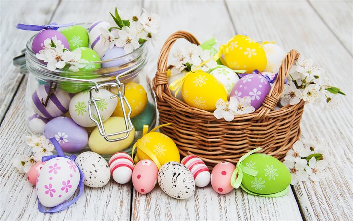 Easter eggs basket, Happy Easter, Easter concepts, creative, Easter attributes, basket on eggs, easter eggs, Easter