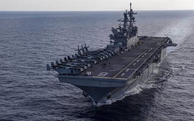 USS America, Farklı Kaydet-6, Amfibik saldırı gemisi, savaş gemisi, ABD Deniz Kuvvetleri, ABD, Amerika Birleşik Devletleri Deniz Kuvvetleri, Bell Boeing V-22 Osprey, F-35 Lightning II, CH-53K Super Stallion