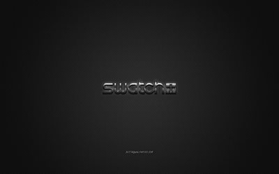 Swatch logo, metal emblem, apparel brand, black carbon texture, global apparel brands, Swatch, fashion concept, Swatch emblem
