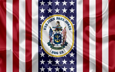 USS John Paul Jones Emblem, DDG-53, Amerikanska Flaggan, US Navy, USA, USS John Paul Jones Badge, AMERIKANSKA krigsfartyg, Emblem p&#229; USS John Paul Jones