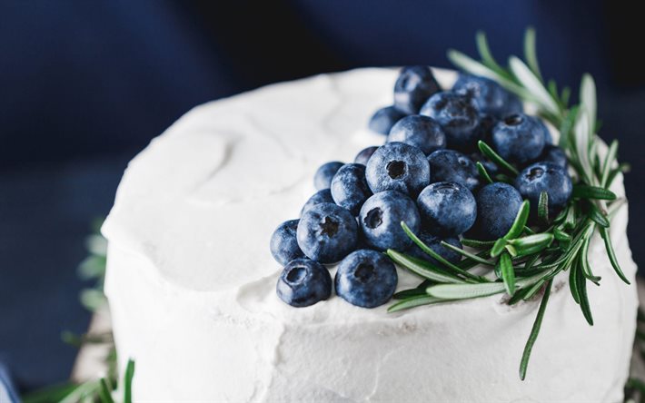cake with blueberries, sweets, white cream, cake with berries, blueberries, cake, wedding cake