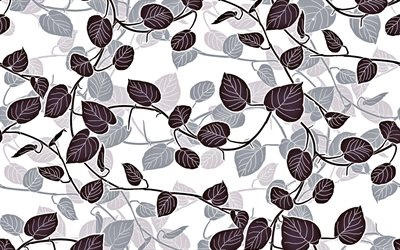 retro hojas de textura, de color p&#250;rpura de las hojas de textura, hojas blancas de fondo, retro floral de textura, fondo blanco, con hojas, retro fondos