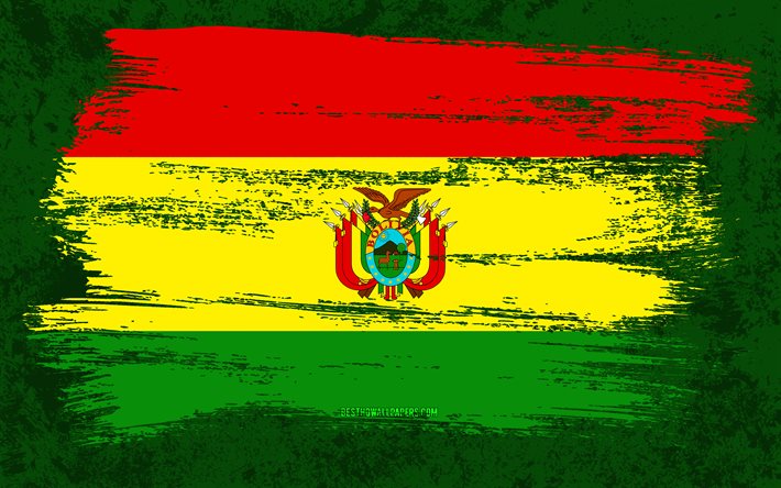 4k, Flag of Bolivia, grunge flags, South American countries, national symbols, brush stroke, Bolivian flag, grunge art, Bolivia flag, South America, Bolivia