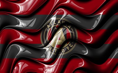 Bandeira do Atlanta United, 4k, ondas 3D vermelhas e pretas, MLS, time de futebol americano, futebol, logotipo do Atlanta United, Atlanta United FC