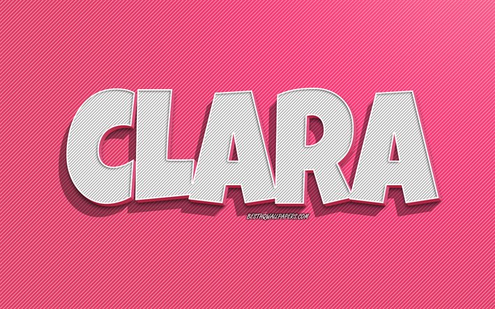 Clara, pink lines background, wallpapers with names, Clara name, female names, Clara greeting card, line art, picture with Clara name
