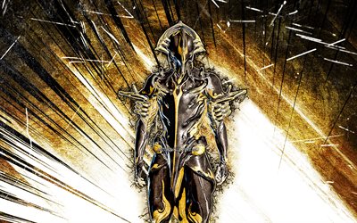 4k, Volt Prime, grunge art, Warframe, RPG, Warframe characters, Volt Prime Build, yellow abstract rays, Warframe Builds, Volt Prime Warframe