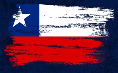 4k, Chiles flagga, grungeflaggor, sydamerikanska l&#228;nder, nationella symboler, penseldrag, chilensk flagga, grungekonst, Chile flagga, Sydamerika, Chile