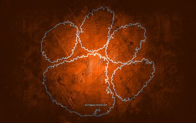 Clemson Tigers, amerikanskt fotbollslag, orange bakgrund, Clemson Tigers logotyp, grunge art, NCAA, amerikansk fotboll, USA, Clemson Tigers emblem