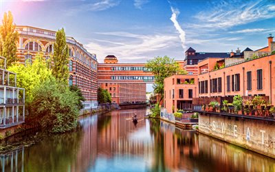 Leipzig, 4k, water channel, cityscapes, summer, german cities, Europe, Germany, Cities of Germany, Leipzig Germany, HDR