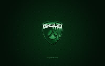 La Equidad, Colombian football club, green logo, green carbon fiber background, Categoria Primera A, football, Bogota, Colombia, La Equidad logo, Club Deportivo La Equidad