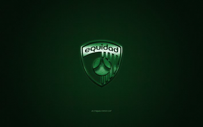 La Equidad, clube de futebol colombiano, logotipo verde, fundo de fibra de carbono verde, Categoria Primera A, futebol, Bogot&#225;, Col&#244;mbia, Logotipo la Equidad, Club Deportivo La Equidad