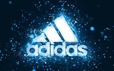 Logo bleu Adidas, 4k, n&#233;ons bleus, fond abstrait cr&#233;atif et bleu, logo Adidas, marques, Adidas